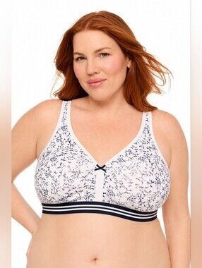 Cacique 48DD Cotton Unlined Full Coverage No Wire Bra Floral Periwinkle blue